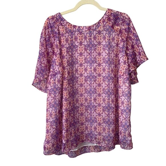 Jessica London Women's 22W Purple & Pink Floral Chiffon Blouse - Picture 1 of 6